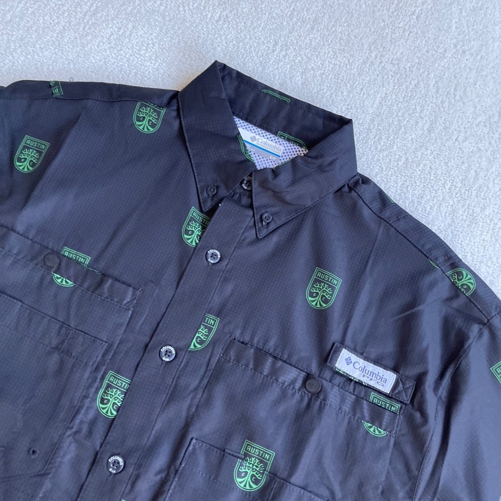 Austin FC Men's Small Shirt Columbia PFG Omni-Shade Short Sleeve Black Logos NWT